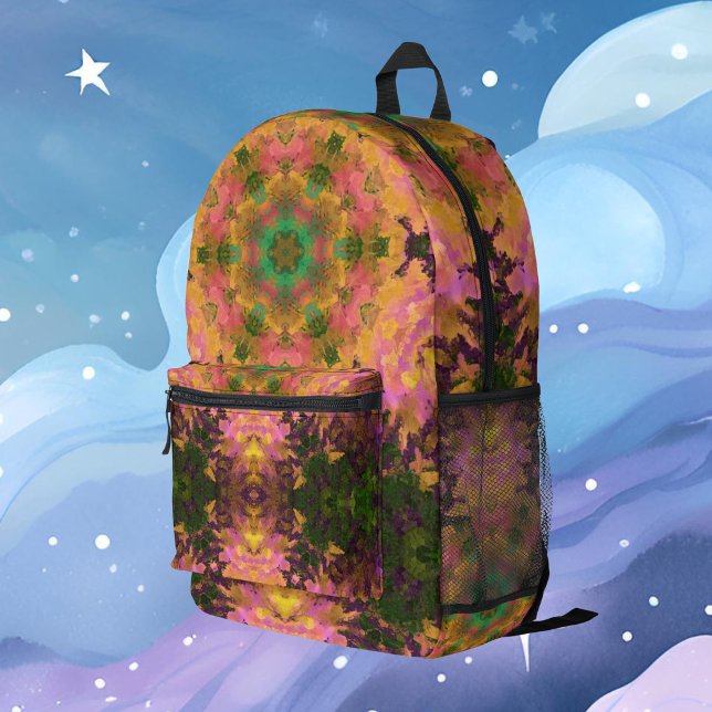 Digital Mandala Rosa Gelb und Grün Bedruckter Rucksack (Von Creator hochgeladen)