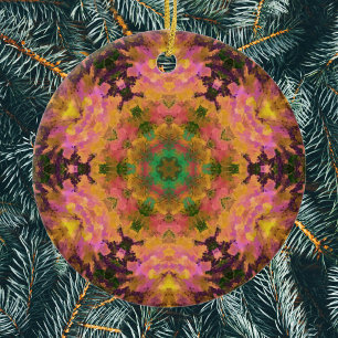 Digital Mandala Rosa Gelb und Grün Keramik Ornament