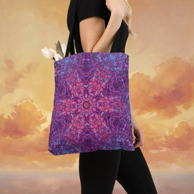 Digital Mandala Rosa Lila und blau (Pink Purple and Blue Digital Mandala Tote Bag by Wormhole Orbital)