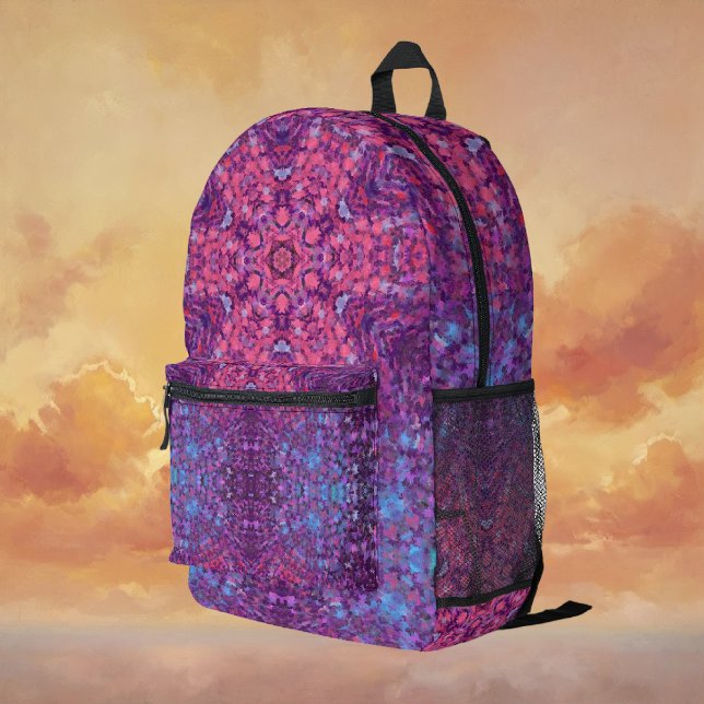 Digital Mandala Rosa Lila und blau Bedruckter Rucksack (Pink Purple and Blue Digital Mandala Backpack by Wormhole Orbital)