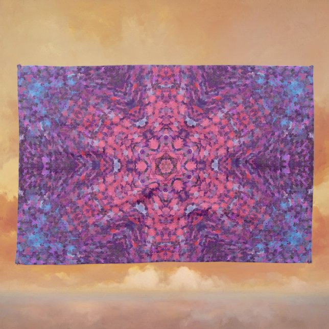 Digital Mandala Rosa Lila und blau Geschirrtuch (Pink Purple and Blue Digital Mandala Kitchen Towel by Wormhole Orbital)
