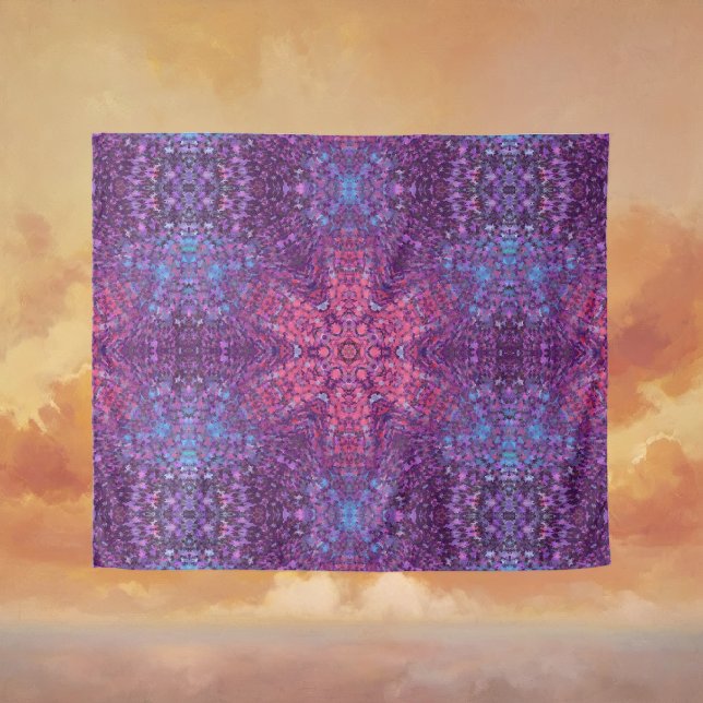 Digital Mandala Rosa Lila und blau Wandteppich (Pink Purple and Blue Digital Mandala Tapestry by Wormhole Orbital)