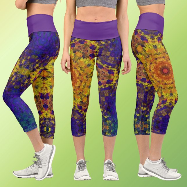 Digital Mandala Yellow Blue und Lila Capri Leggings (Von Creator hochgeladen)