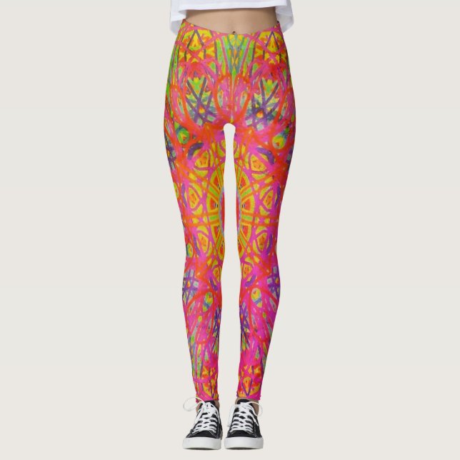 Digital Mandala Yellow Blue und Lila Leggings (Vorderseite)
