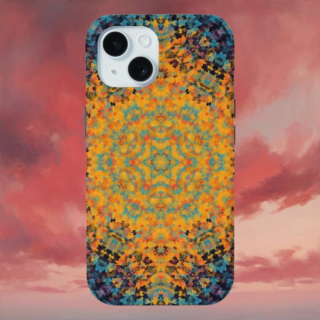 Digital Mandala Yellow Blue und Red Case-Mate iPhone Hülle (Yellow Blue and Red Digital Mandala iPhone Case by Wormhole Orbital)