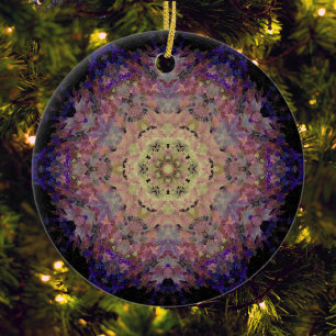 Digital Mandala Yellow Lila Blue und Black Keramik Ornament