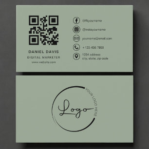 Digital Marketer Sage Green Logo QR-Code  Visitenkarte