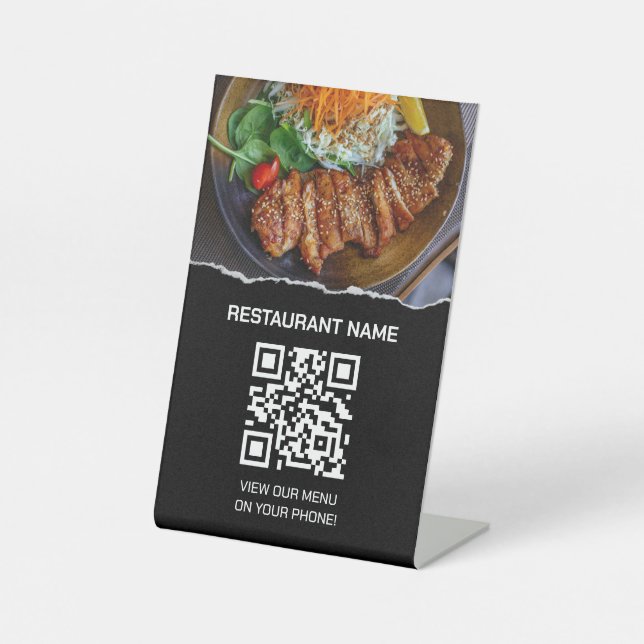 Digital Menu QR Code Pedestzeichen im Restaurant Sockelschild (Vorderseite)