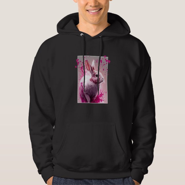 Digital modern Pink Rabbit bunny fan paint street  Hoodie (Vorderseite)