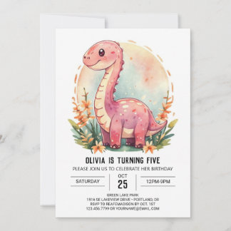 Digital Niedlich Funny Dinosaur Girl Geburtstag Einladung