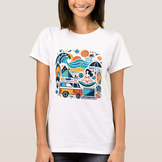 Digital Nomad Yoga Surfer Girl T-Shirt (Vorderseite)