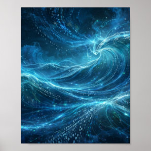 Digital Ocean — Data Stream Abstract Art Poster