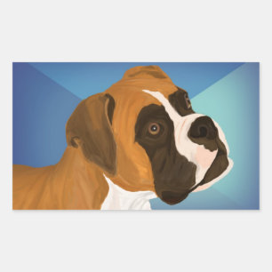 Digital Painted Brown Boxer Dog auf blauem Hinterg Rechteckiger Aufkleber