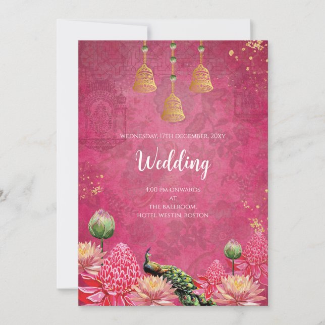 Digital Peacock Hochzeit Einladung Indische Hochze (Vorderseite)