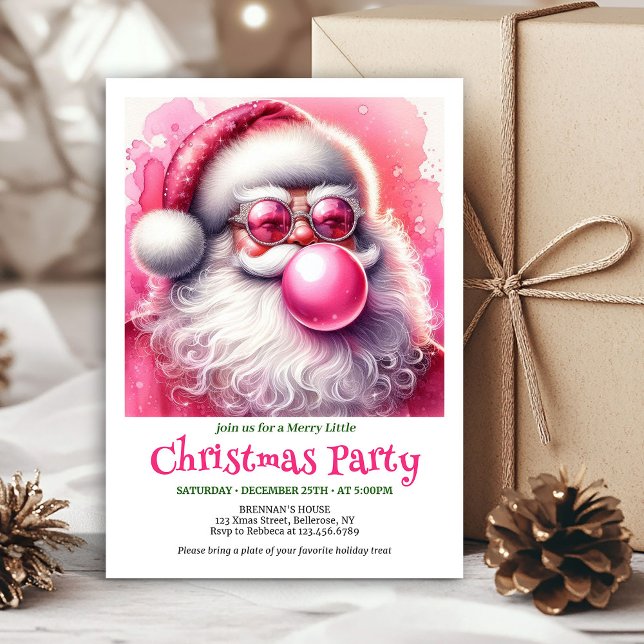 Digital Pink Santa Bubble Gum Funny Christmas  Einladung (Digital Pink Santa Bubble Gum Funny Christmas Invite

)