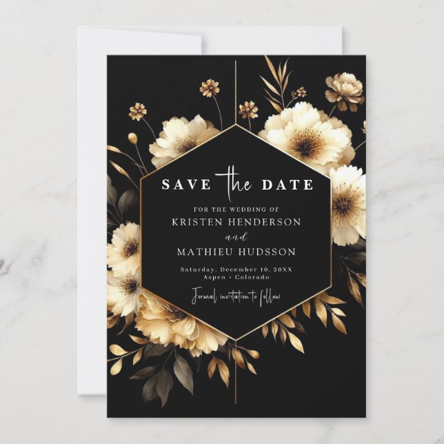 Digital Printable Gold and Black Wedding Save The Date (Vorderseite)