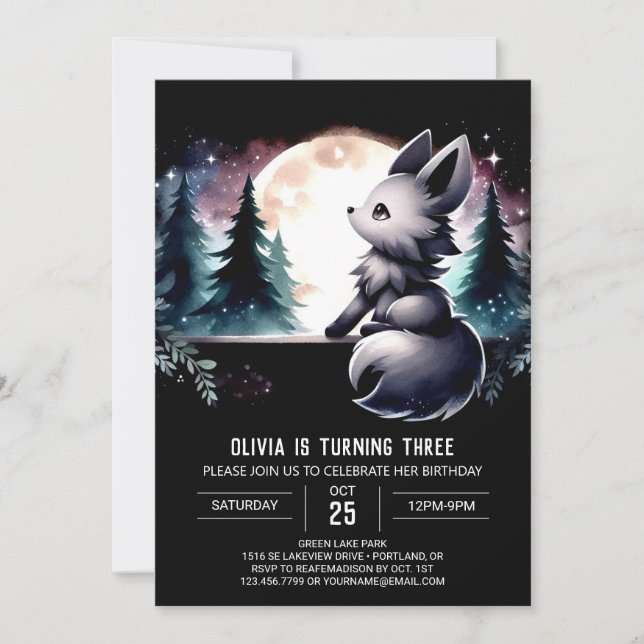 Digital Printable Wolf Birthday Einladung (Vorderseite)