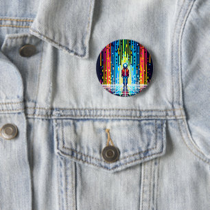 Digital Rain Cyberpunk Pixel Art Futuristic Design Button
