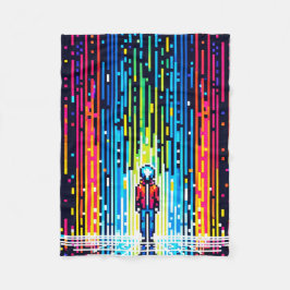 Digital Rain Cyberpunk Pixel Art Futuristic Design Fleecedecke