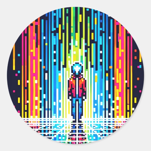 Digital Rain Cyberpunk Pixel Art Futuristic Design Runder Aufkleber (Vorderseite)