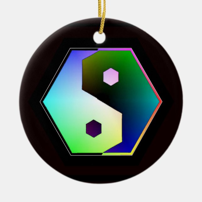 Digital Rainbow Yin Yang Keramik Ornament (Vorne)