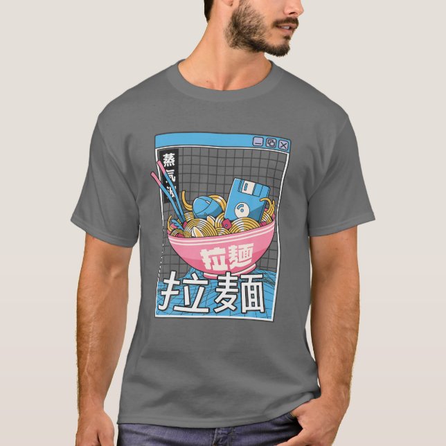 Digital Ramen Bowl Japan Style Pastel Otaku Anime T-Shirt (Vorderseite)