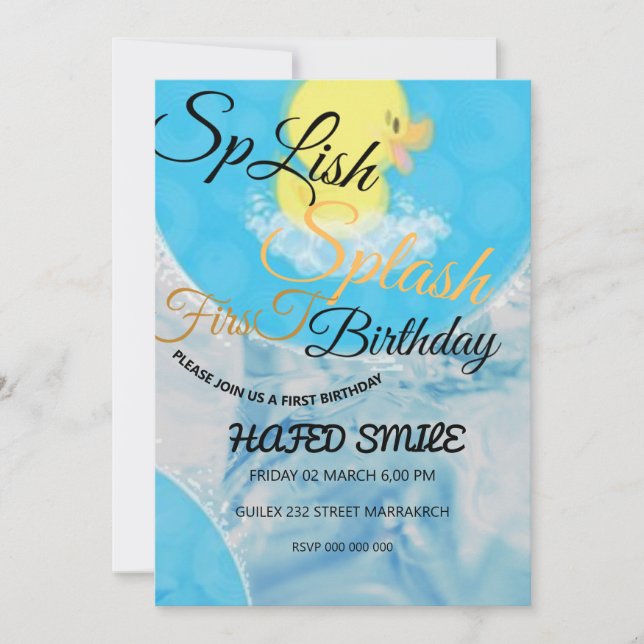 Digital Rubber Ducky Themed Birthday Invitation, B Einladung (Vorderseite)