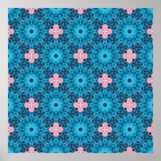 Digital Seamless Blue Floral Muster Poster (Vorne)