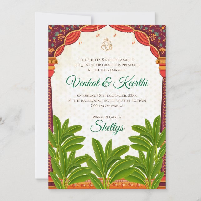 Digital South Indian Hochzeitkarten Telugu lädt ei Einladung (Vorderseite)