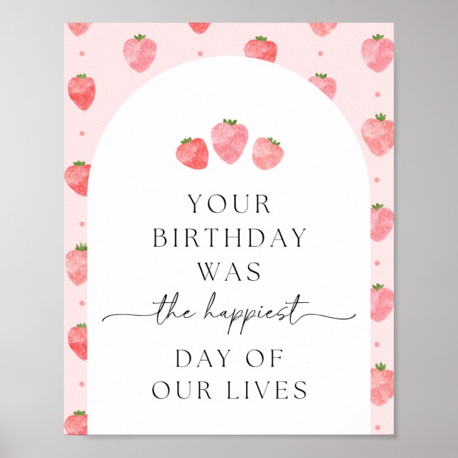 Digital Strawberry Birthday Sign Poster (Vorne)