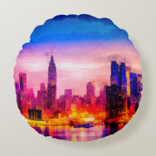 Digital structure of painting. Night cityscapecity Rundes Kissen