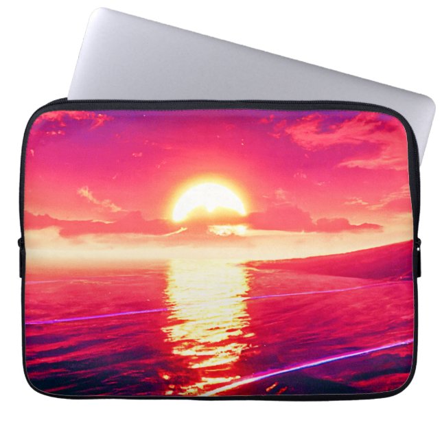 Digital Synthwave Sunset Sea Reflection Laptopschutzhülle (Vorderseite)
