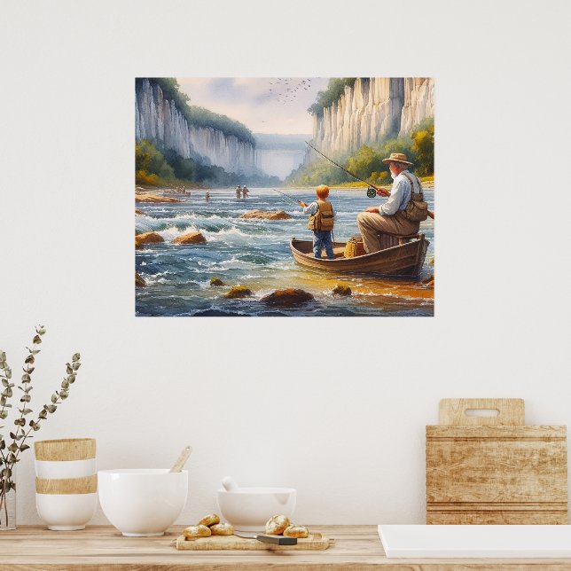 Digital Watercolor River Canoe Poster (Küche)