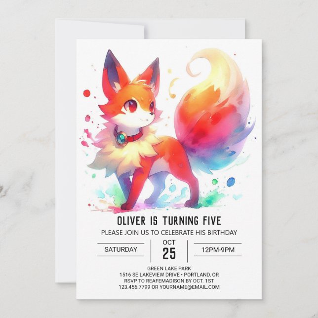 Digital Whimsical Fox Geburtstag Einladung (Vorderseite)