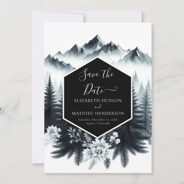 Digital Whimsical Mountain Wedding Save The Date (Vorderseite)
