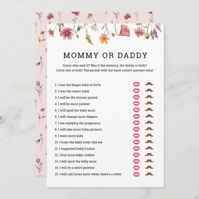Digital Wildflower Baby Shower Mommy oder Daddy Ga Einladung (Vorne/Hinten)