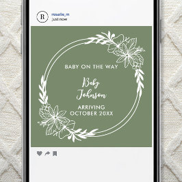Digital Wildflower Green Gender Neutral Pregnancy Ankündigung