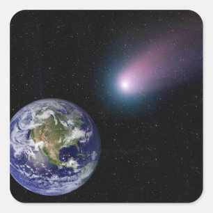 Digital-Zusammensetzung einer Kometenüberschrift Quadratischer Aufkleber