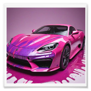 Digitaldruck eines Rennwagens in rosa Farbe ,3D. Fotodruck