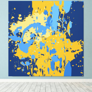 Digitale abstrakte blaue und gelbe Farbspritzer Leinwanddruck