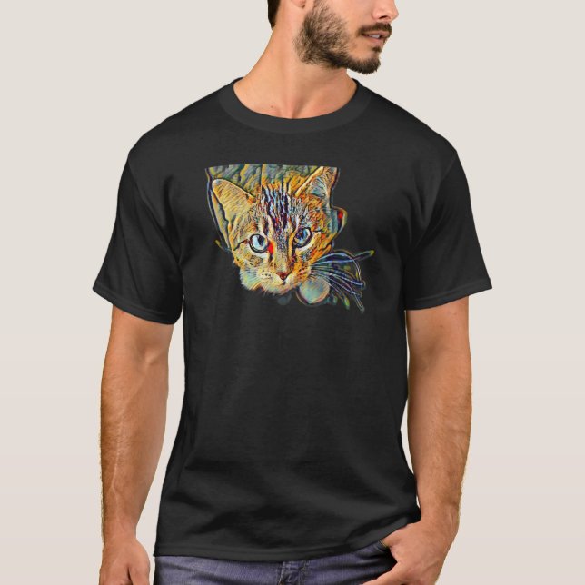 Digitale abstrakte Katze Malerei 10 T-Shirt (Vorderseite)