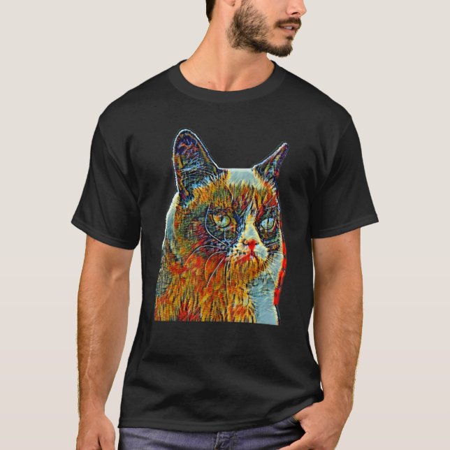 Digitale abstrakte Katze Malerei 12 T-Shirt (Vorderseite)
