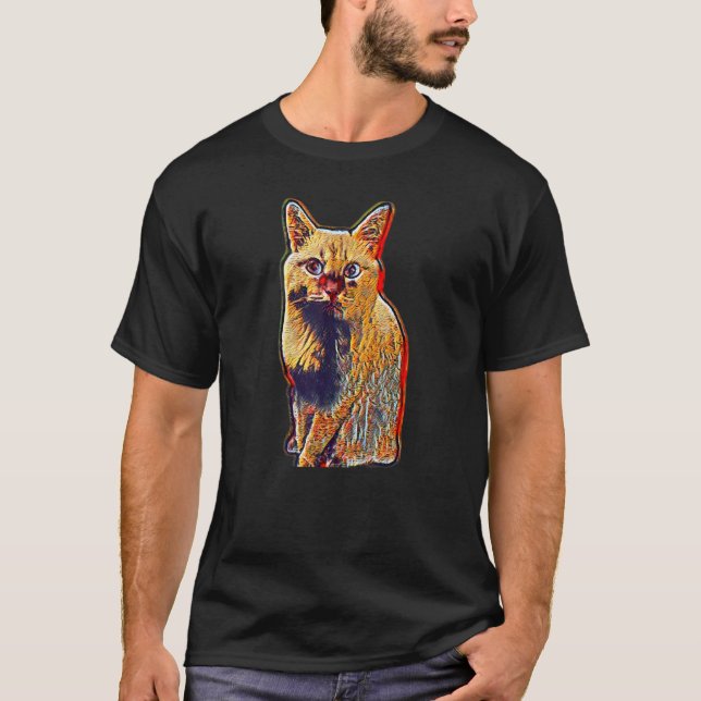 Digitale abstrakte Katze Malerei T-Shirt (Vorderseite)