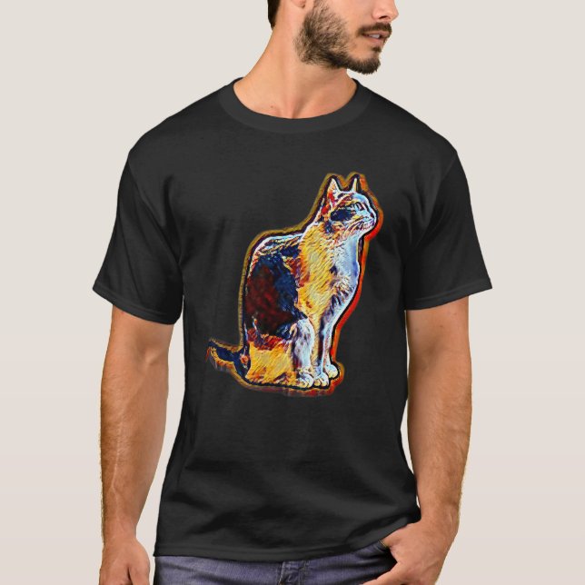 Digitale abstrakte Katze Malerei T-Shirt (Vorderseite)