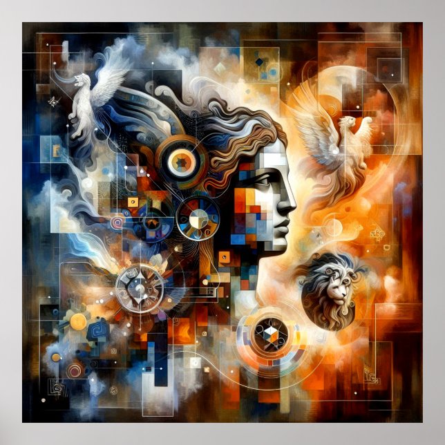 Digitale Artwork stoische menschliche Profile Nebe Poster (Vorne)