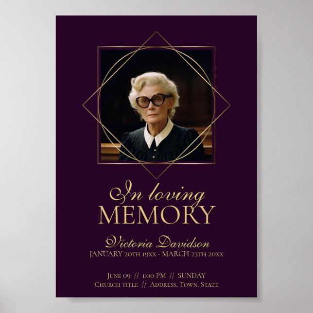 Digitale Beerdigung Ankündigung Post Deep Lila Poster (Vorne)