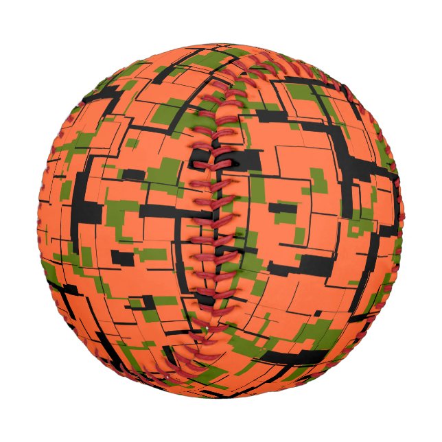 Digitale Camouflage Grün-Orangefarbenes Muster Baseball (Schrägansicht)