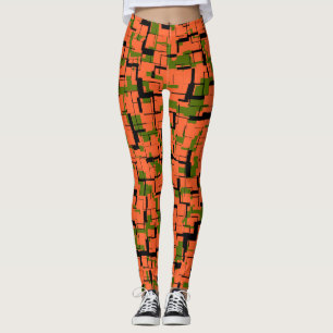 Digitale Camouflage Grün-Orangefarbenes Muster Leggings