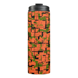 Digitale Camouflage Grün-Orangefarbenes Muster Thermosbecher