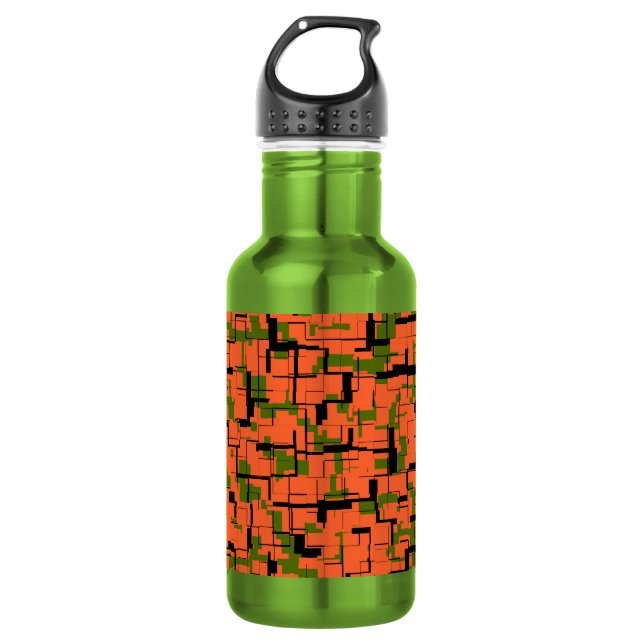 Digitale Camouflage Grün-Orangefarbenes Muster Trinkflasche (Vorderseite)
